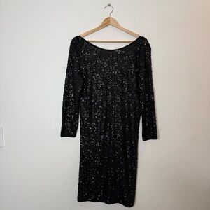 New KOOKAI Sequin Longsleeve Scoop Open Back Mini Little Black Cocktail Dress 2